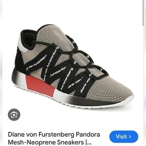 Diane von Furstenberg Black and Red Mesh Sneakers
